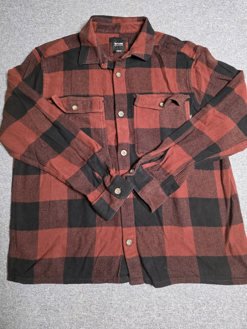 ONLY & SONS Red Black Buffalo Plaid Heavy Overshirt Flannel Jacket - XXL